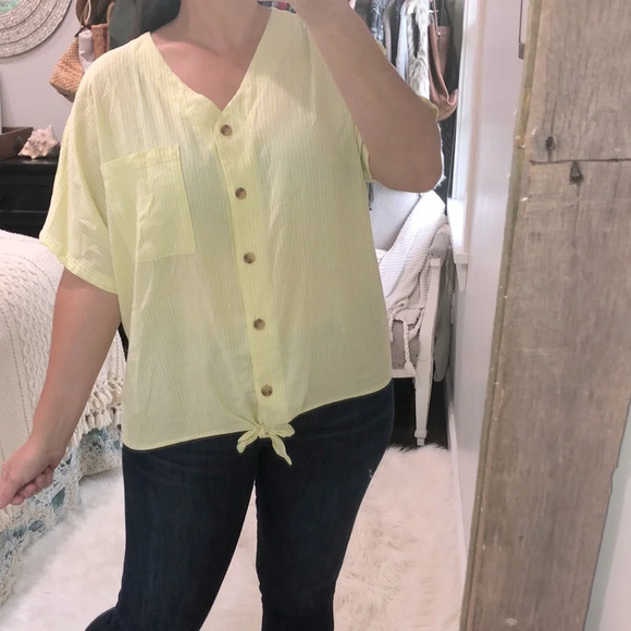 Time & Tru size large 12-14 yellow striped tie front button down top - Picture 1 of 6